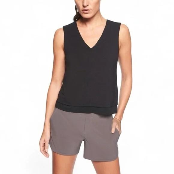 ATHLETA Essence Double Layer Tank Top Size S Athleisure Yoga Minimalist Black - Picture 2 of 12